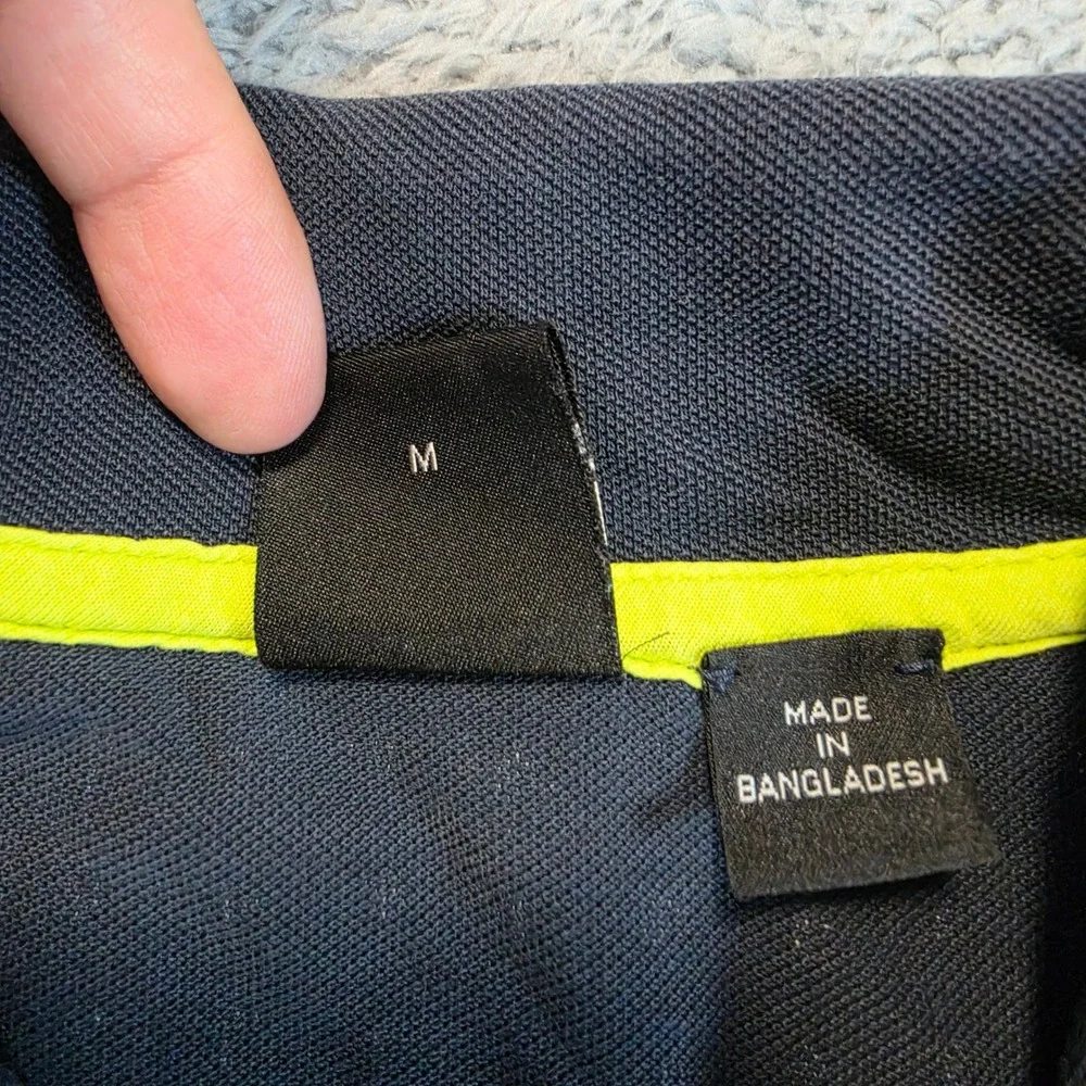 BOSS Hugo Boss Polo Shirt Mens M Navy Blue Palm Tree Print Cotton Short Sleeve